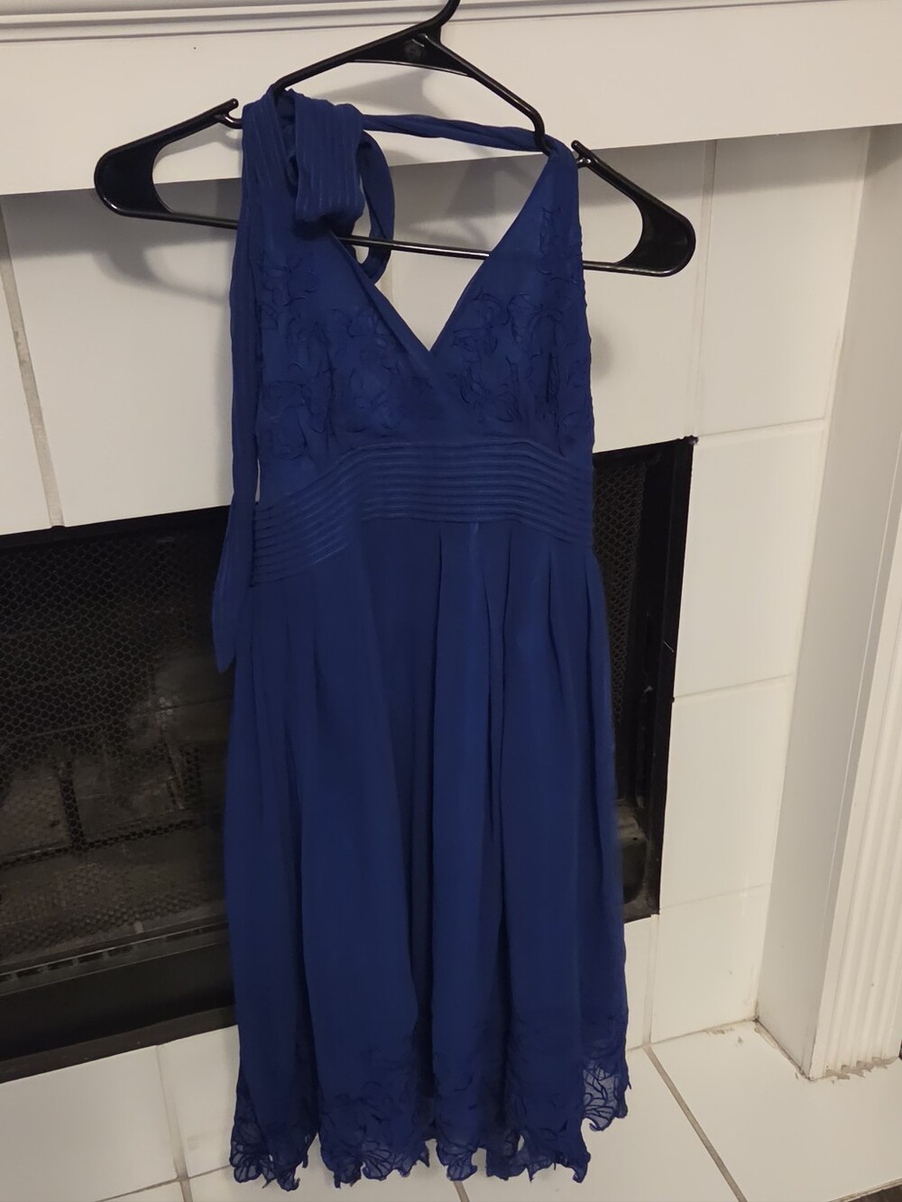 Blue V-Neck Halter Cocktail Dress
